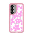 Clear Pink Blooms Samsung Galaxy S26 Case With Petal Pink Ridge (Magnetic Charging included)