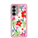Clear Poppy Flora Samsung Galaxy S26+(Plus) Case With Petal Pink Ridge (Magnetic Charging included)