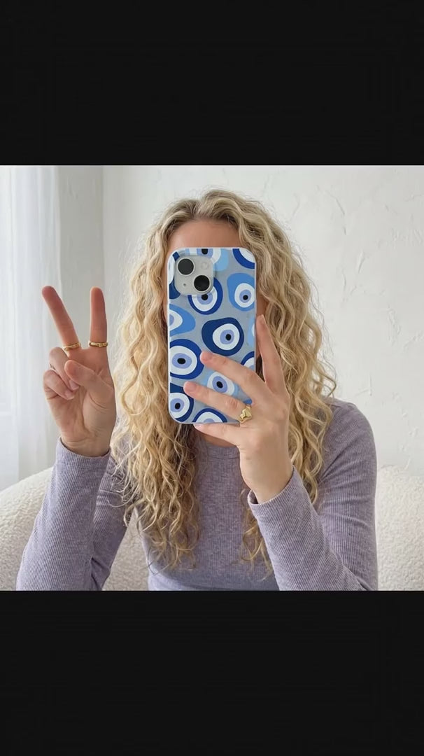 Powder Blue Evil Eye iPhone 16 Case - Product video demonstration