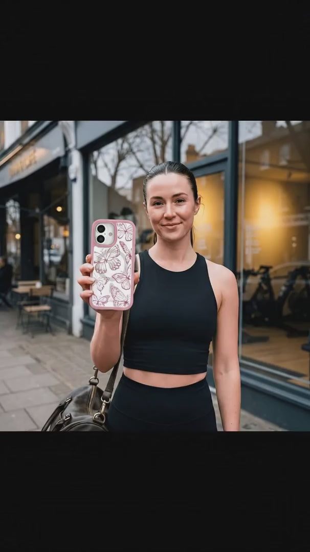Clear Butterfly Effect iPhone 17 Pro Case With Petal Pink Ridge (MagSafe included) - Product video demonstration