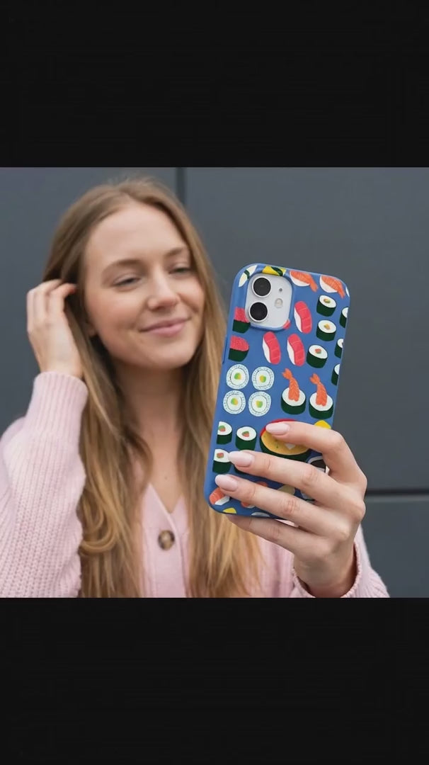 Electric Blue Sushi Night iPhone 15 Pro Case - Product video demonstration