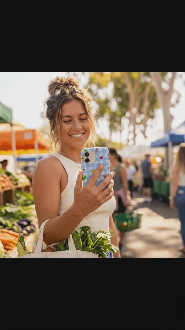 Powder Blue Gingham Farmhouse iPhone 16 Case - Product video demonstration