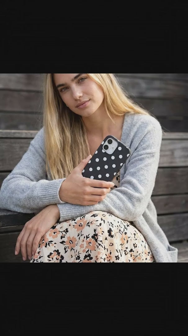 Black Polka Confetti iPhone 15 Case - Product video demonstration