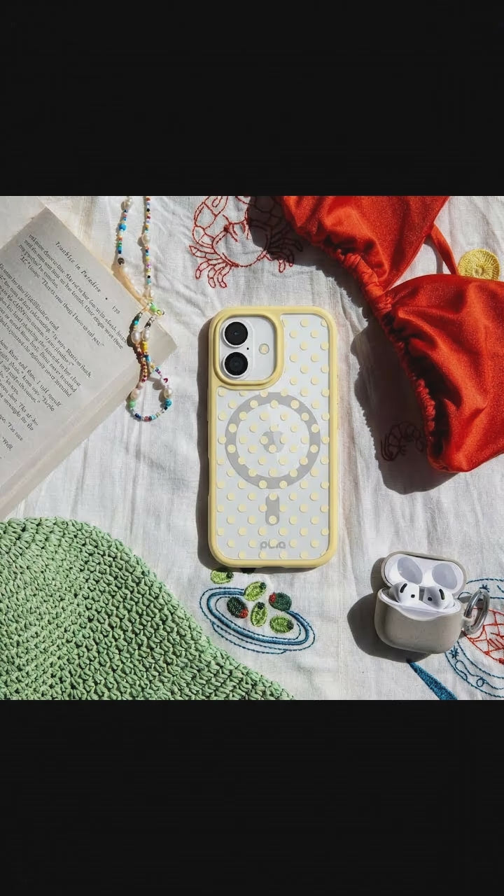 Clear Sugar Dots iPhone 17 Case With Sunbeam Ridge (MagSafe included) - Product video demonstration