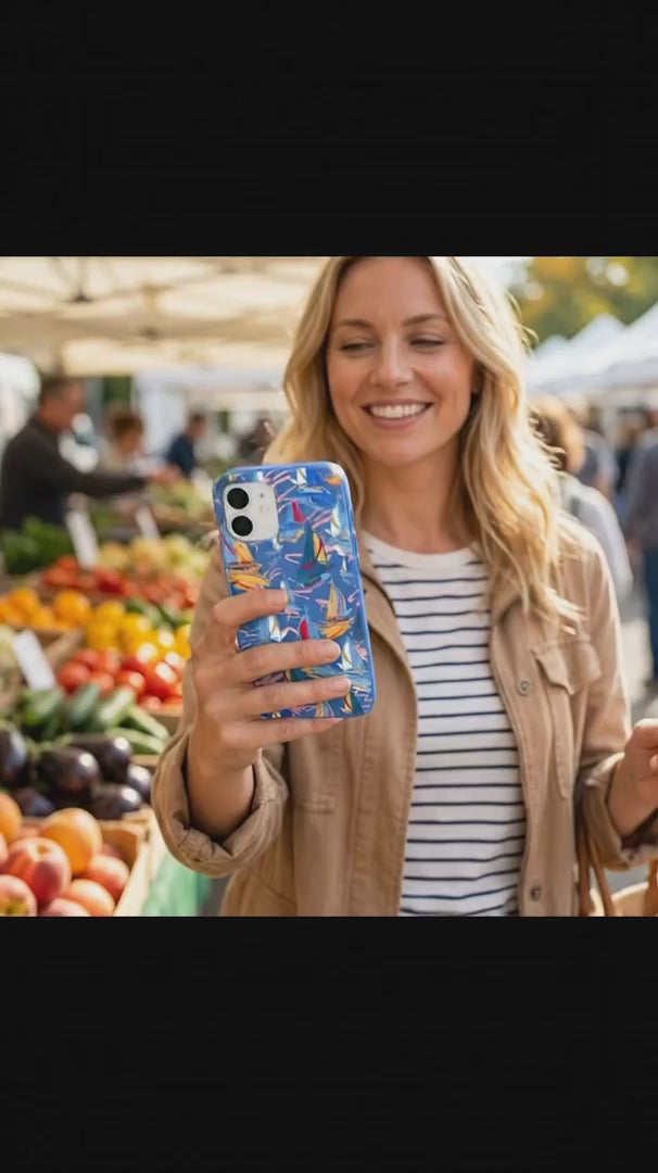 Electric Blue Dockside Dreams iPhone 15 Pro Case - Product video demonstration