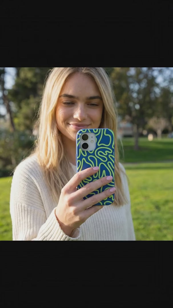 Electric Blue Dizzy Dreams iPhone 16 Pro Max Case - Product video demonstration