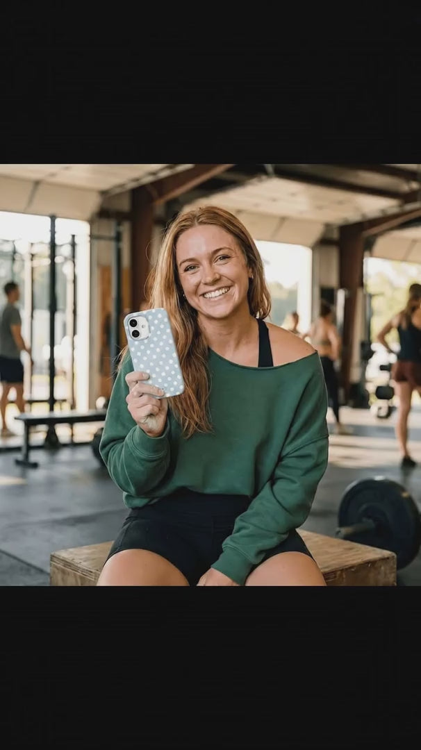 Powder Blue Indigo Dots iPhone 15 Case - Product video demonstration