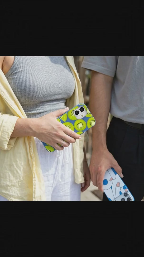 Electric Blue Kiwi Slices iPhone 16 Case - Product video demonstration