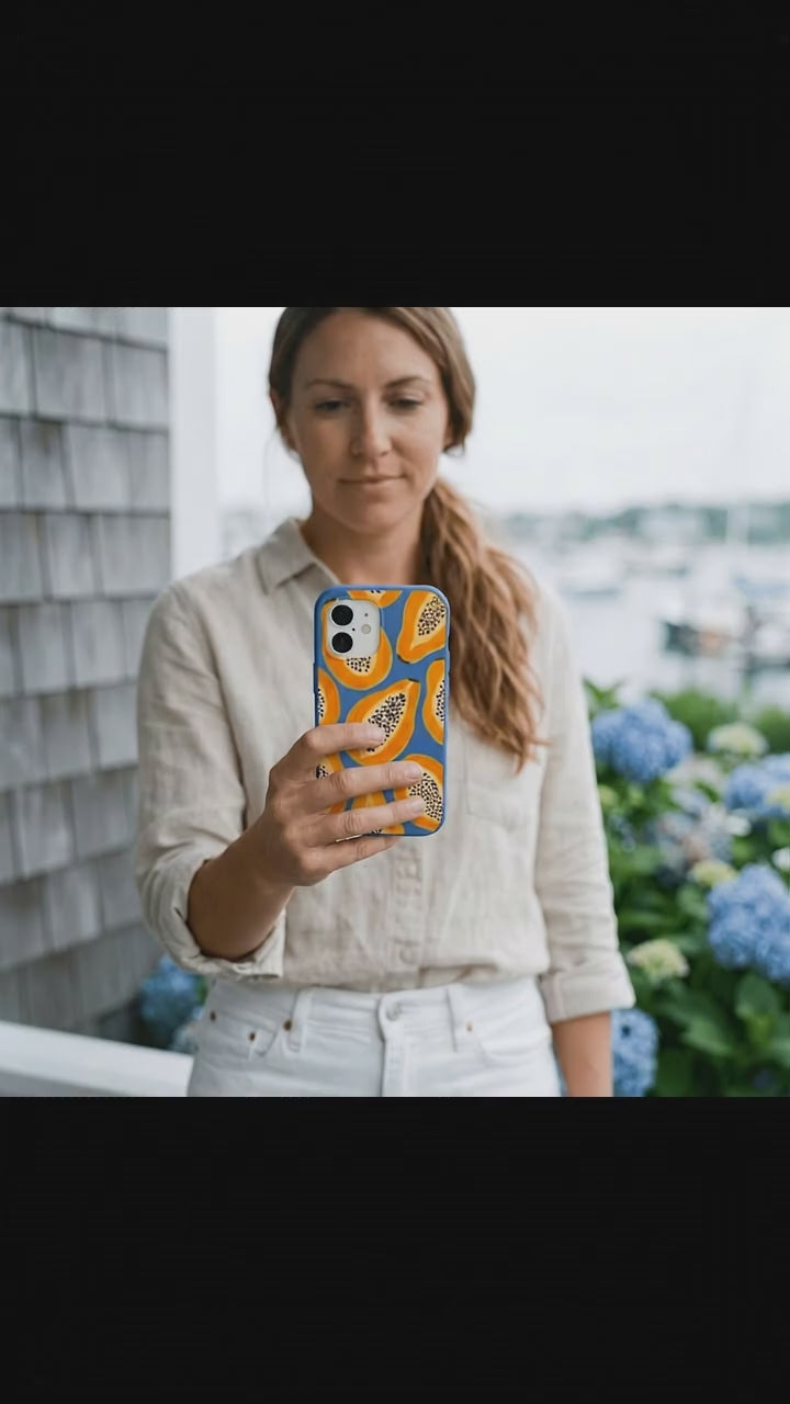 Electric Blue Juicy Papayas iPhone 17 Case - Product video demonstration