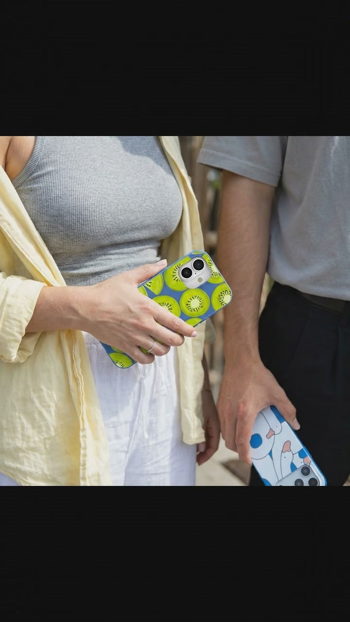 Electric Blue Kiwi Slices iPhone 17 Case - Product video demonstration