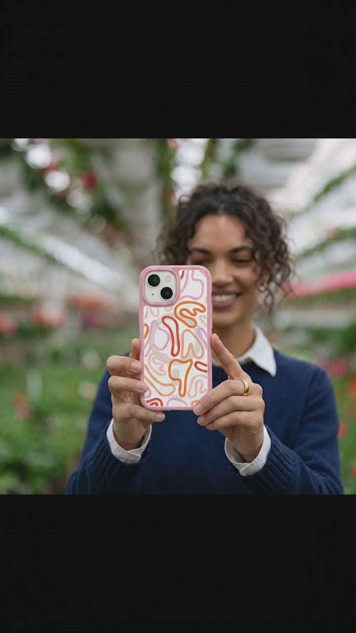 Clear Sweet Doodles iPhone 17 Case With Petal Pink Ridge (MagSafe included) - Product video demonstration