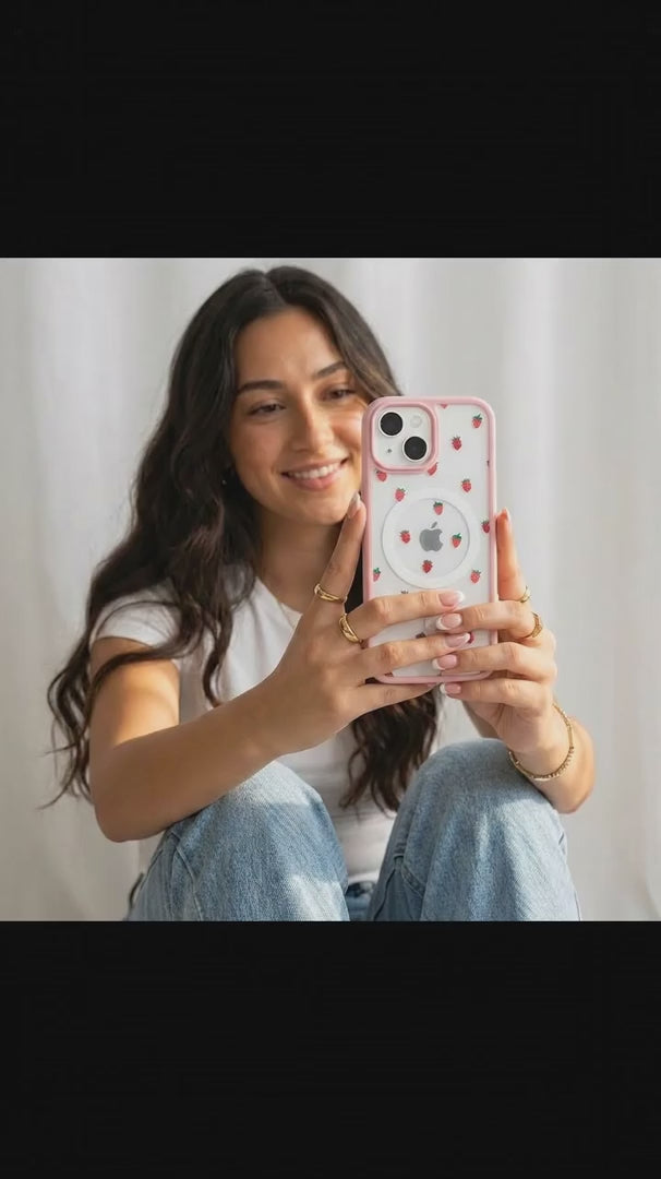 Clear Summer Berries iPhone 17 Pro Case With Petal Pink Ridge (MagSafe included) - Product video demonstration