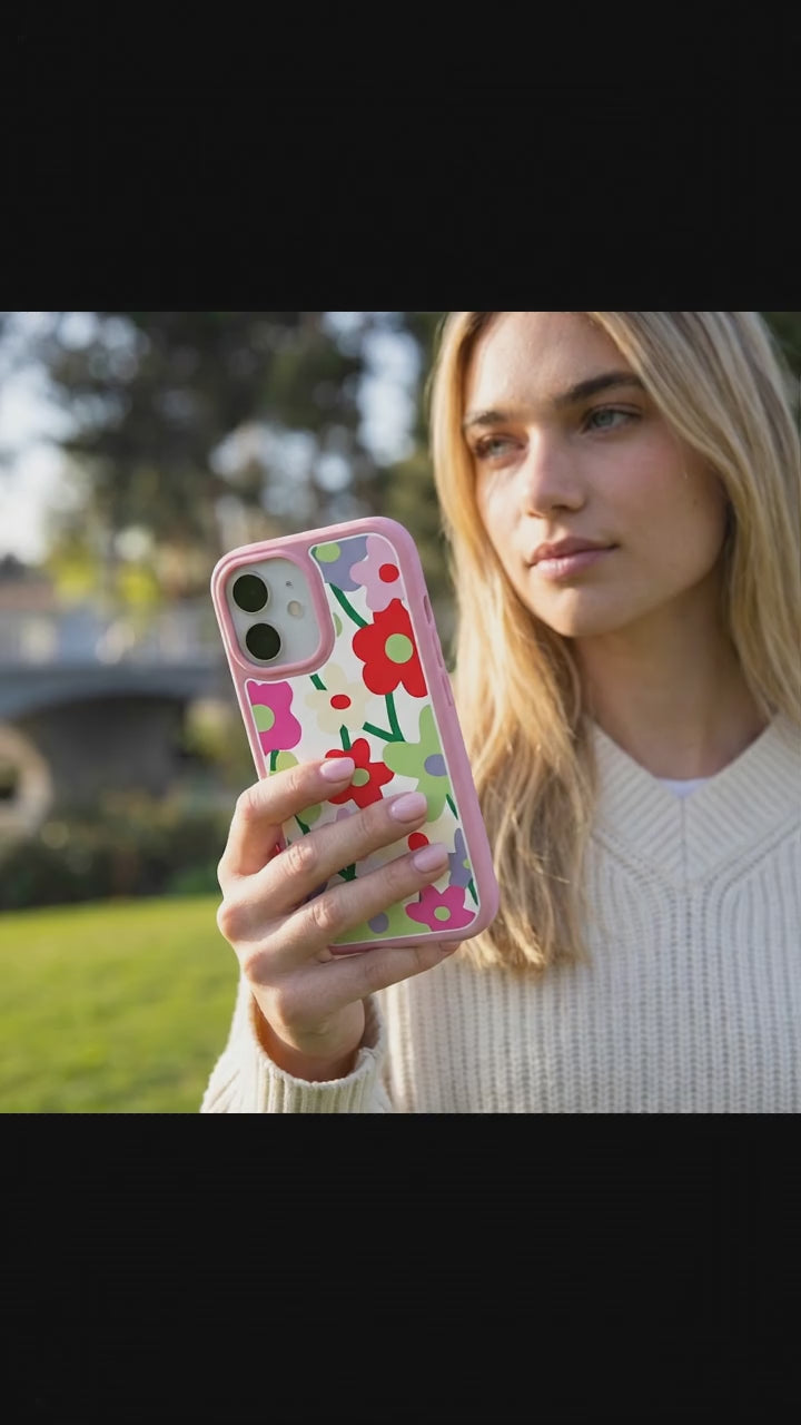 Clear Poppy Flora iPhone 17 Case With Petal Pink Ridge (MagSafe included) - Product video demonstration